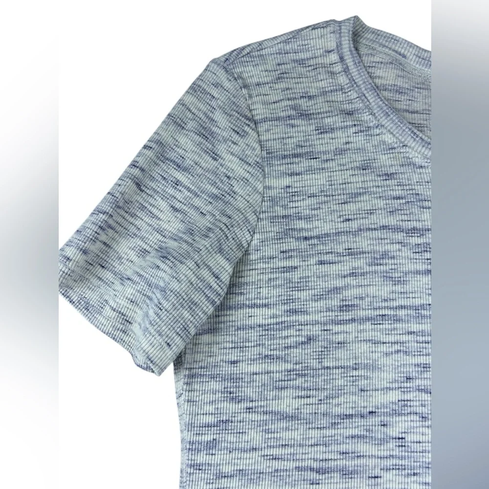 Theory Heathered Blue and Heathered Cream Short Sleeve Mini Dress - Picture 5 of 15